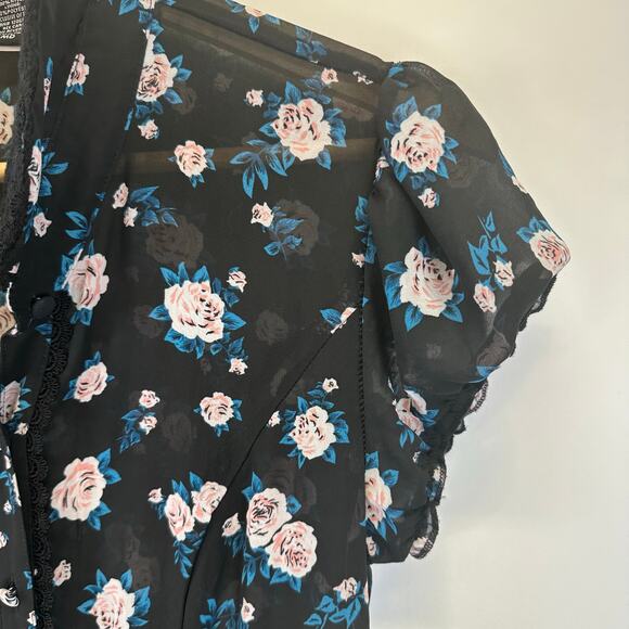 Hot Topic Floral Button-Down Black Chiffon Lace Collar Mini Dress Womens Size M - Picture 5 of 15